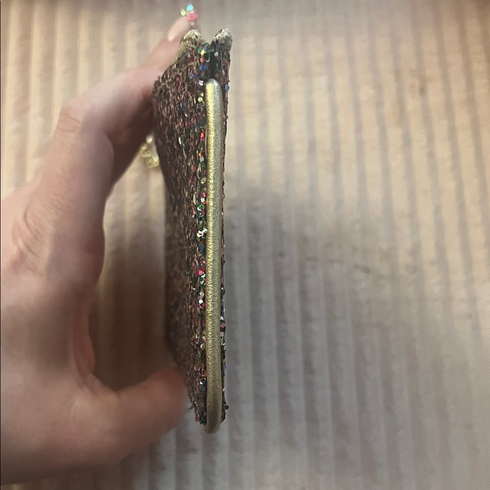 kate spade Iridescent Multiglitter Wristlet with Gold Chain Barbiecore - Picture 7 of 7